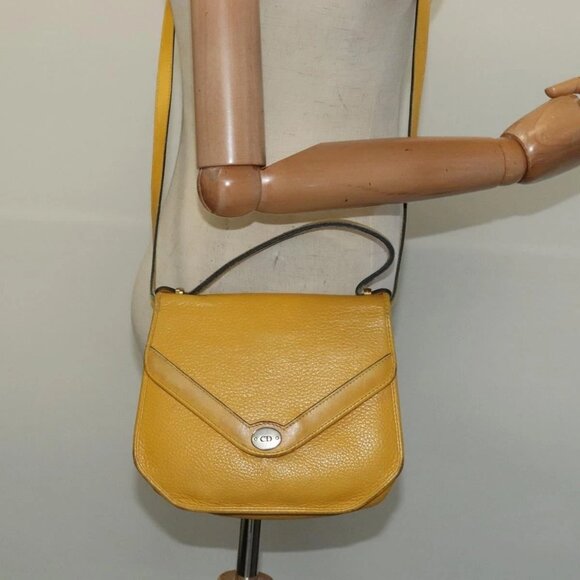 Christian Dior Hand Bag Leather 2way Yellow Gold Auth BA2590 - Picture 3 of 16